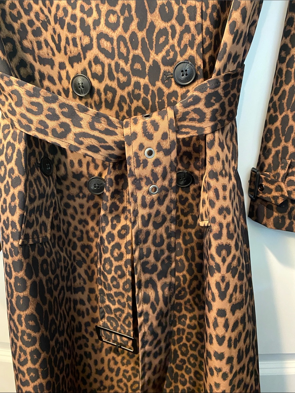 NWT Rebecca Minkoff Leopard Print Belted Tench Coat - Brown & Black. Size Small. - Picture 7 of 8